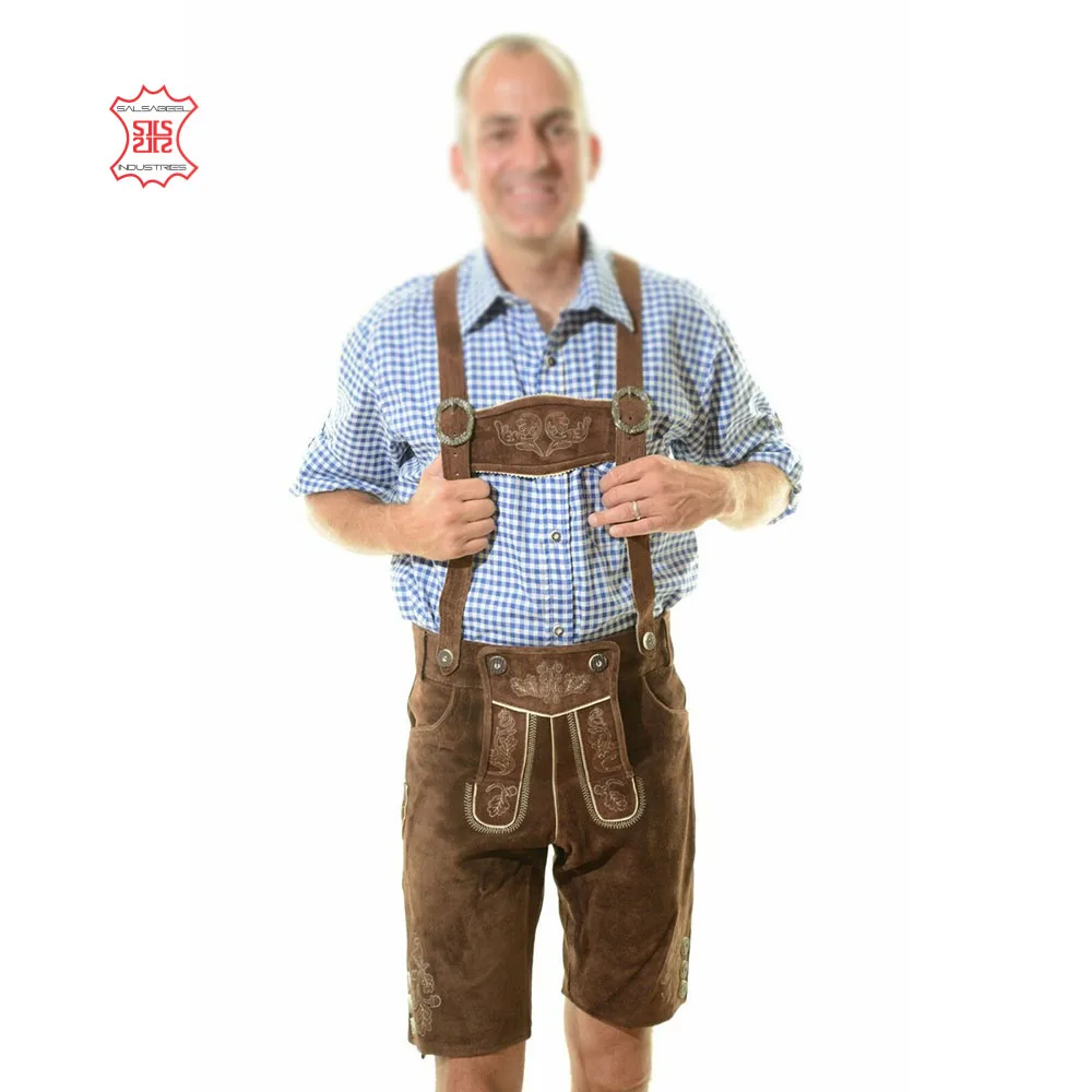 Bavarian Oktoberfest Lederhosen Shorts German Tracht Outfit Dark Brown