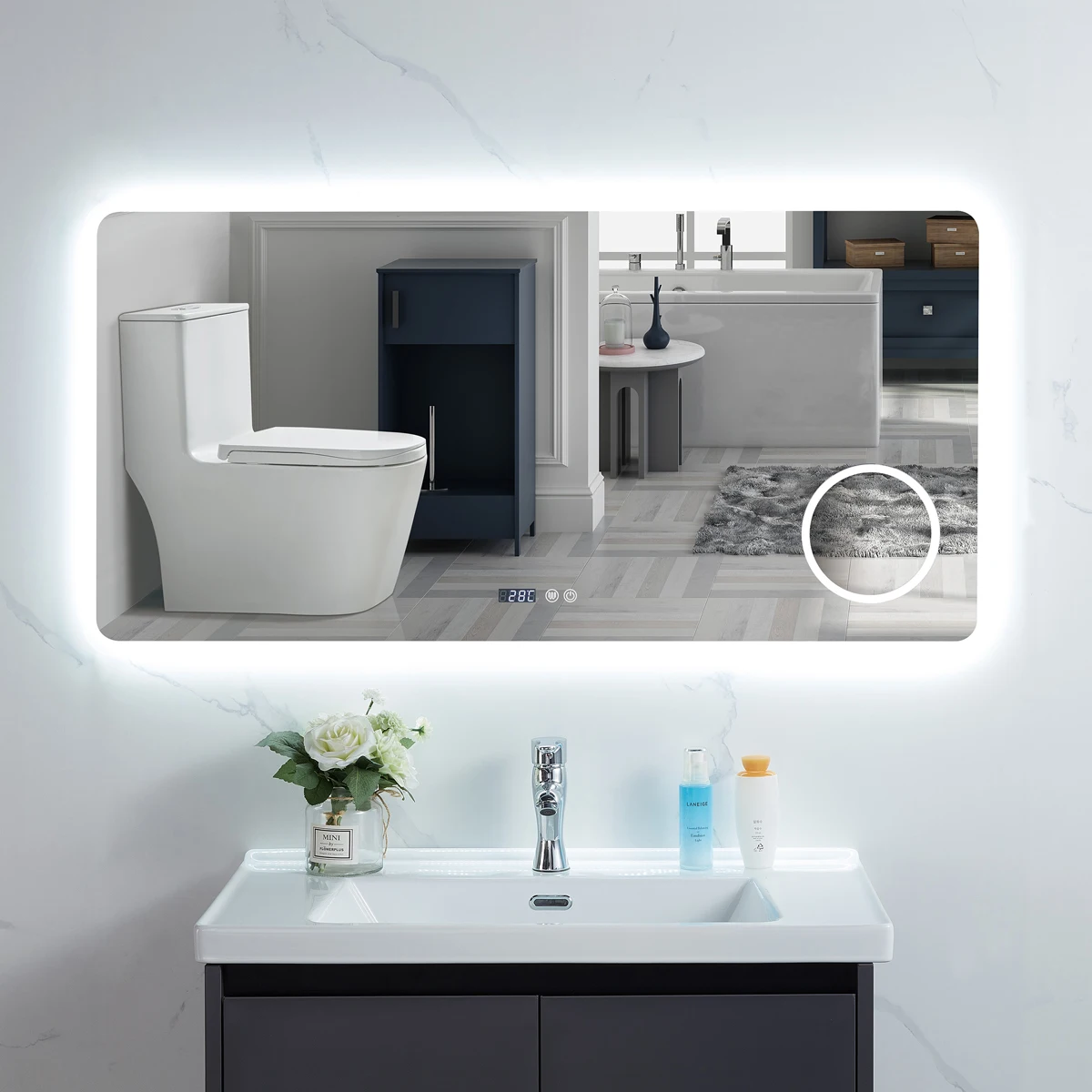 
Hotel Smart Anti-fog Wall Mounted Magnifying Touch Screen Dimmer Lights Bathroom With Illuminated Led Backlit Mirror 