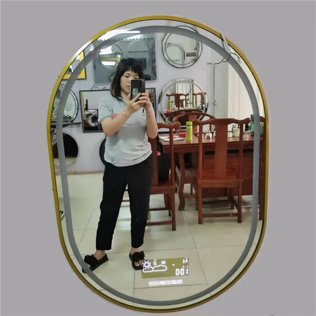gold antifog bathroom mirror frame light oval led with magnifying mirror with backlight for bathroom