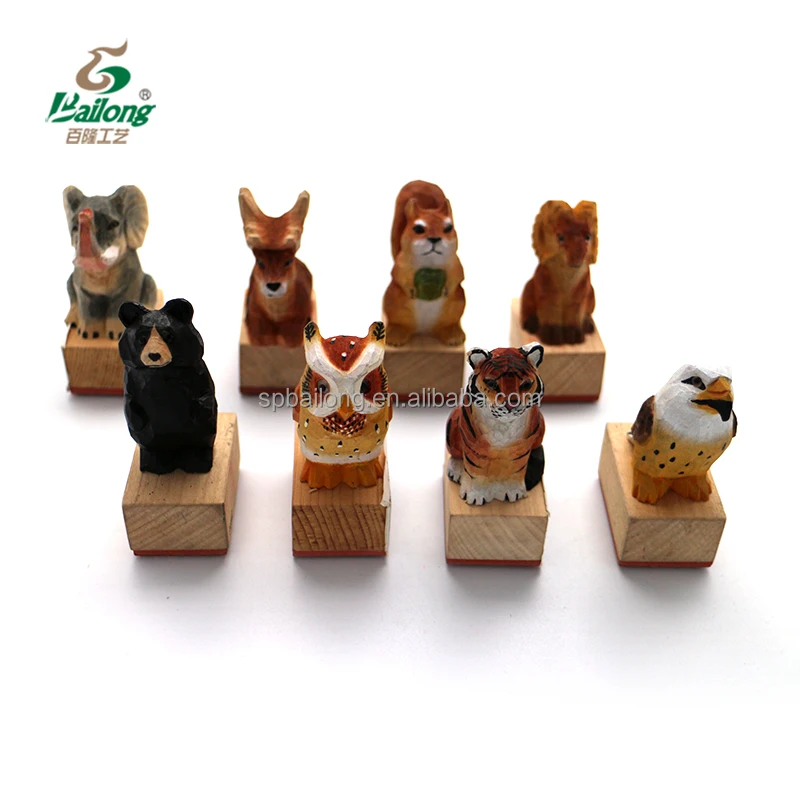 Verified supplier kids gift handcrafted carved animal top custom wood stamp
