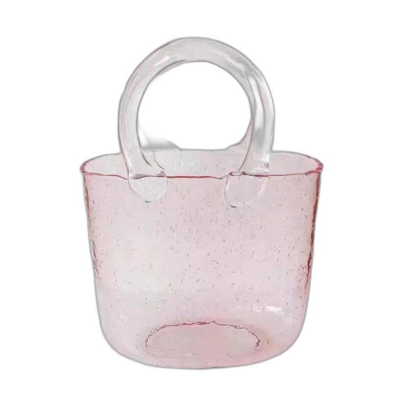 Unique Clear Glass Handbag vase or Fish Bowl with Handle for Home Decor