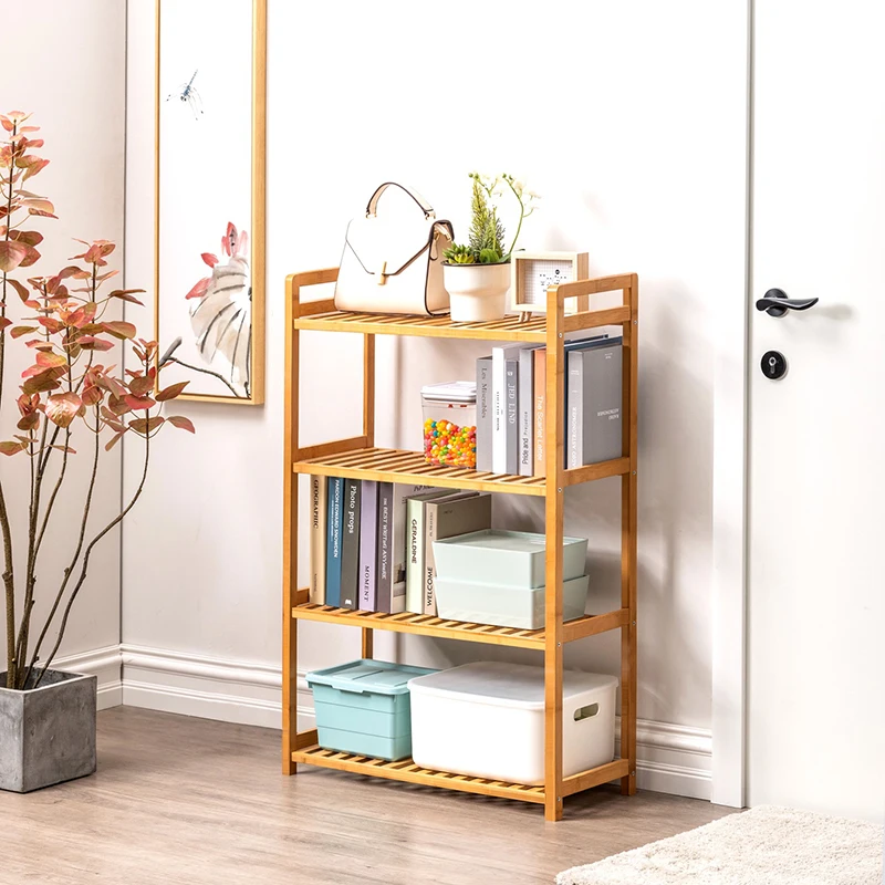 House Decoration Cheap Price Space Saving Living Room Furniture 4 Tier Bamboo  Bookshelf Bookcase