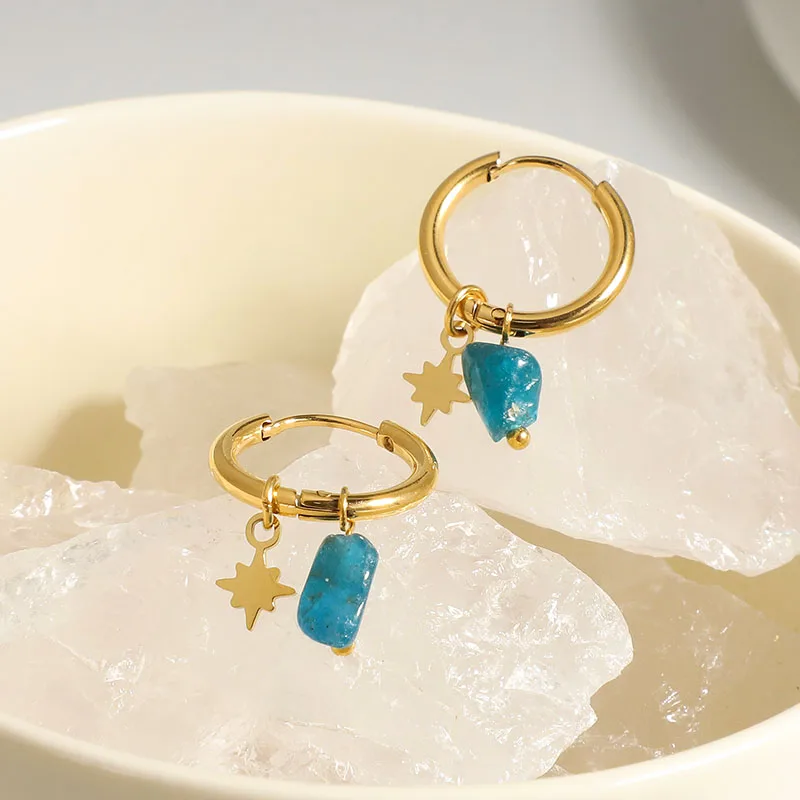 MICCI Amazonite Stone Earrings Niche Light 18k Gold Charm Opal Natural Stone Eight Mang North Star Pendant Earring Jewelry