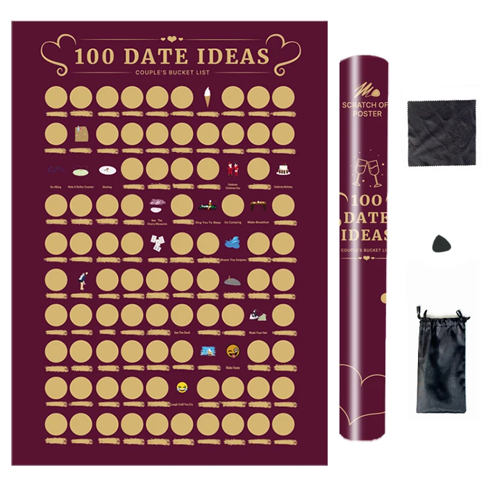 100 Dates Scratch off Poster Date Ideas Couples scratch off Book Date Night Bucket List Scratch Poster couples  gift