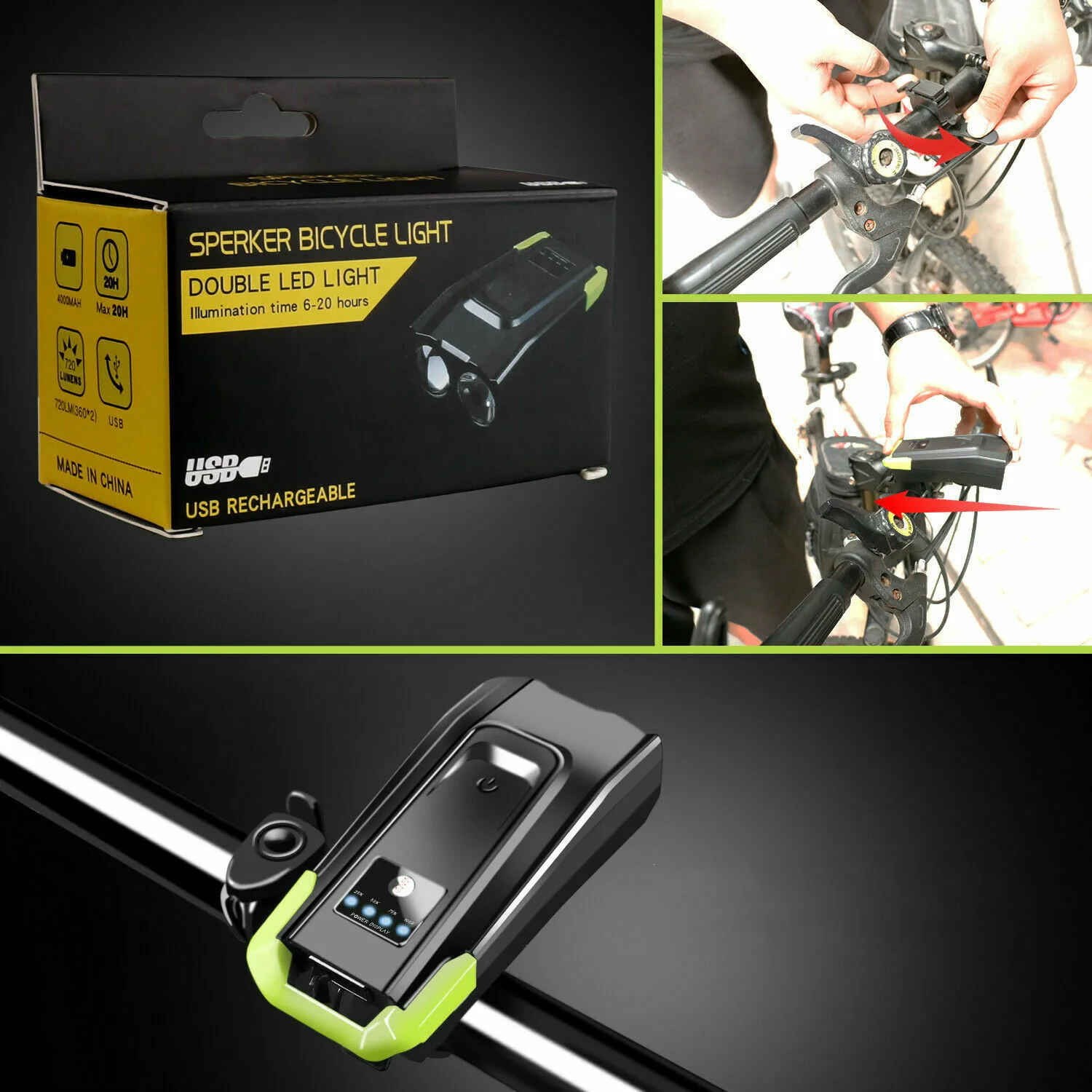 Bike Accessories Professional Bicycle LED Front Light USB Rechargeable Waterproof Mountain Cycling Lights with Horn