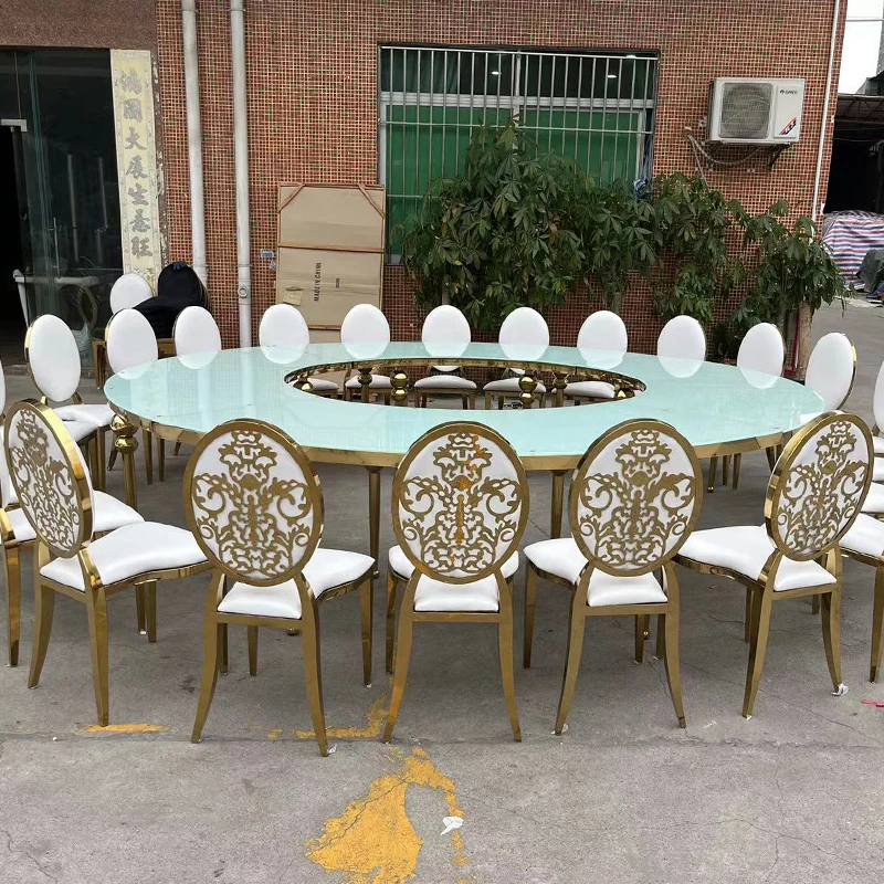 12 seater glass top silver metal table design and chairs for wedding dining