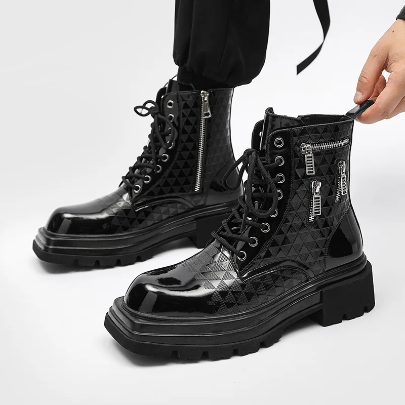 2023 new mid-calf boots English wind black comfortable breathable increase factory wholesale