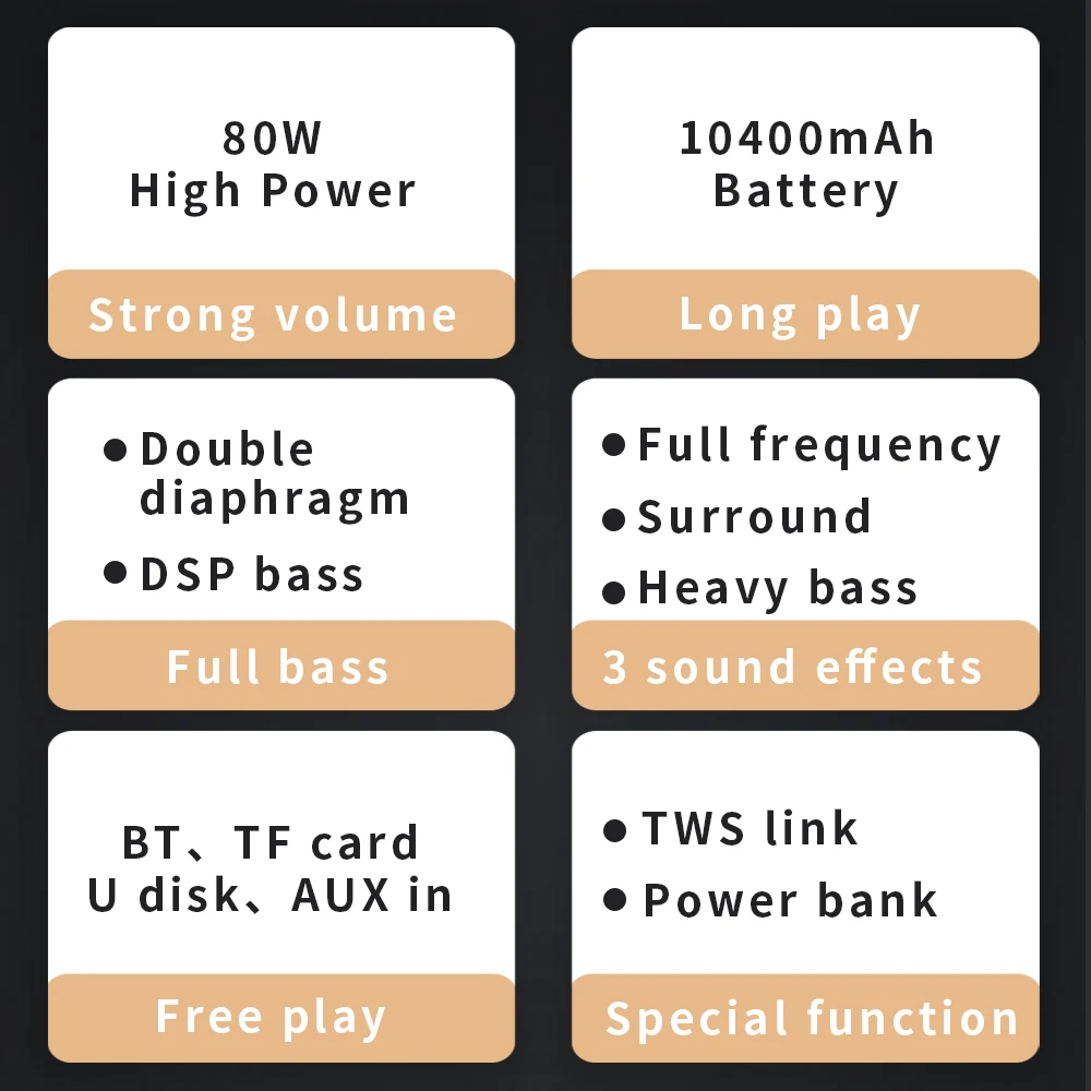 DJ Party 80W Home Subwoofer BT5.0 Home Theater Sound System Speaker Portable Wireless Speaker Luxury AUX USB TWS Pair Speakers