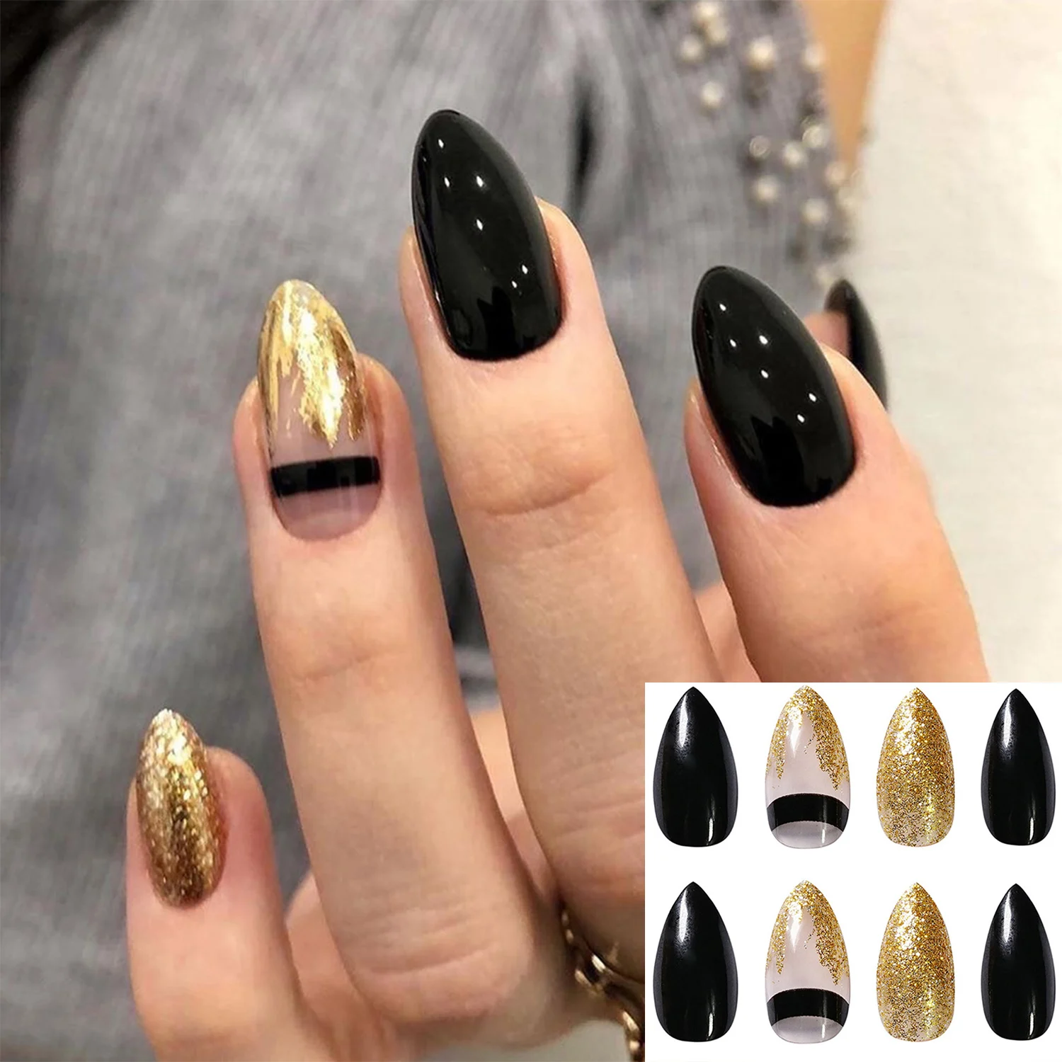 24Pcs Press On Nails Oval Head   Almond Artificial Fake Nails Full Cover Nail Tips  DIY Manicure Tools