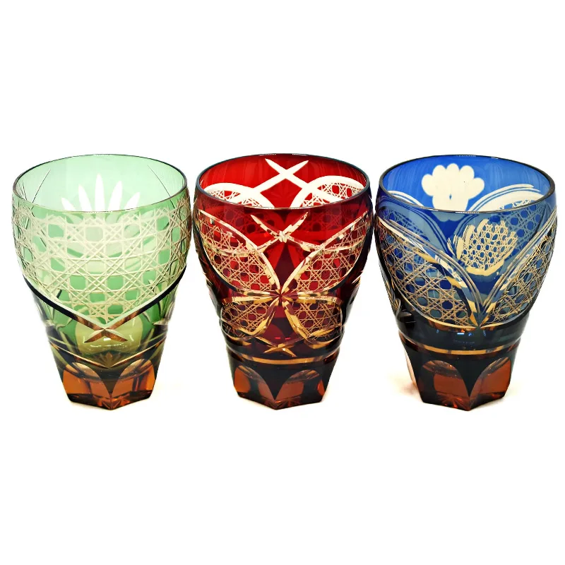 Японская Хрустальная стеклянная чашка бокалы для питья синие янтарные с деревянной коробкой хрустальные пивные очки