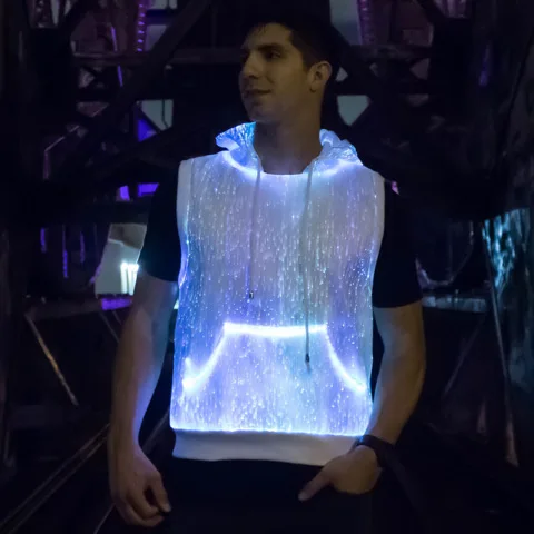 Cool 7 colors customized stage performance light-emitting clothes flashing LED optical fiber hoodies