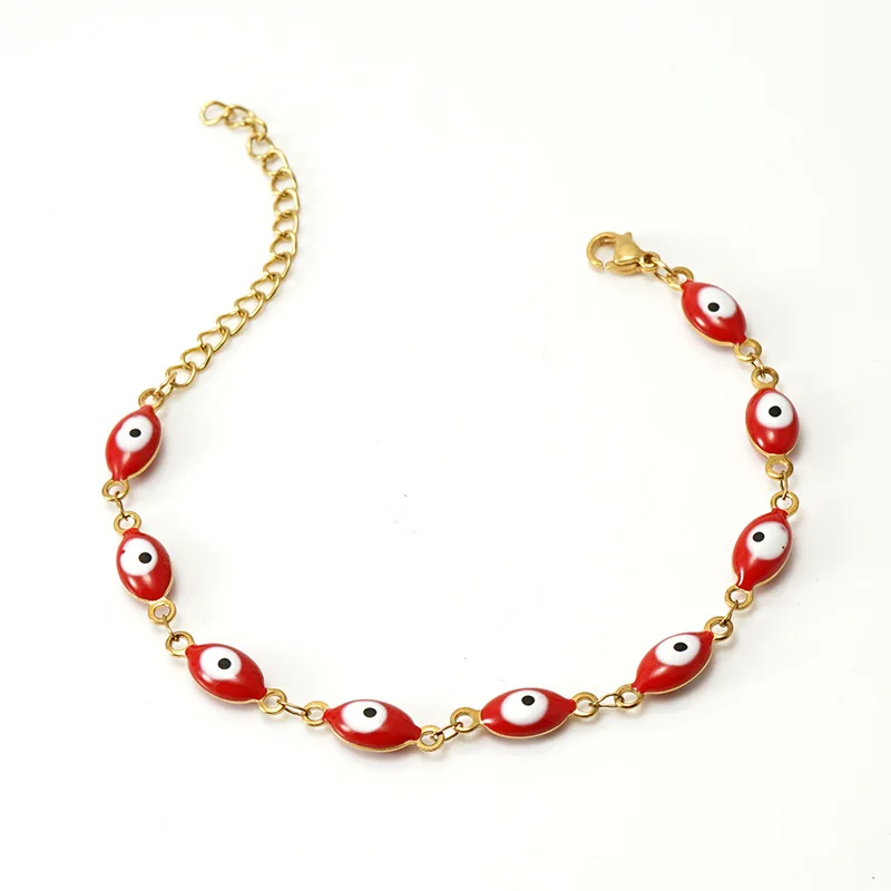 Wholesale New Fashion Summer 18K Gold Plated Jewelry for Girls Turkey Eye Oval Shape Colorful Stainless Steel Bracelet Supplier