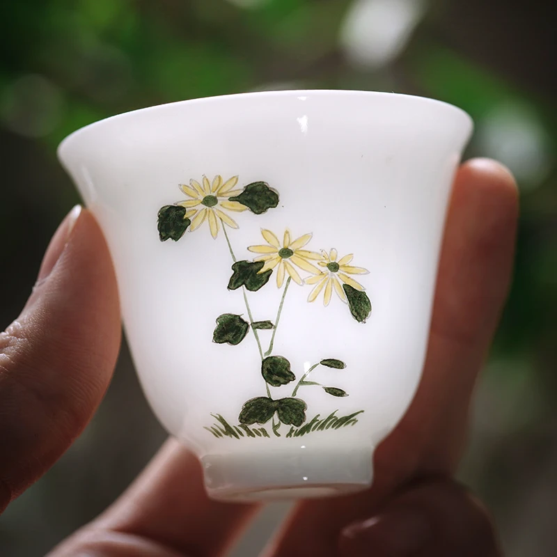Customization Pattern Jingdezhen Ceramic Teacup Hand-painted Pastel Plum Orchid Bamboo Chrysanthemum Porcelain Kung Fu Tea Cup