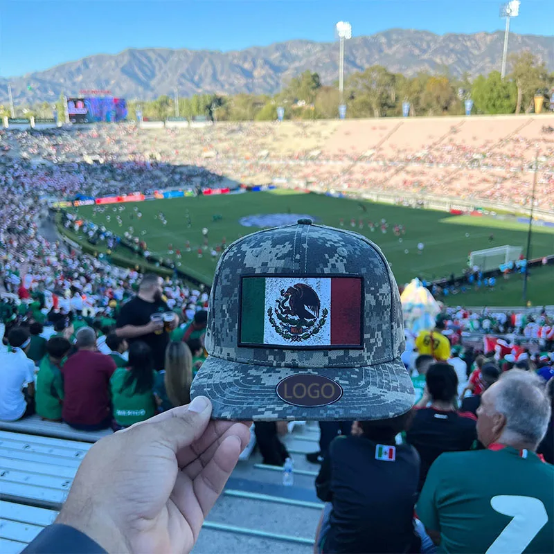 5 panel style Mexican Flag embroidered patch logo custom snapback hat puff printed hat red camo hat