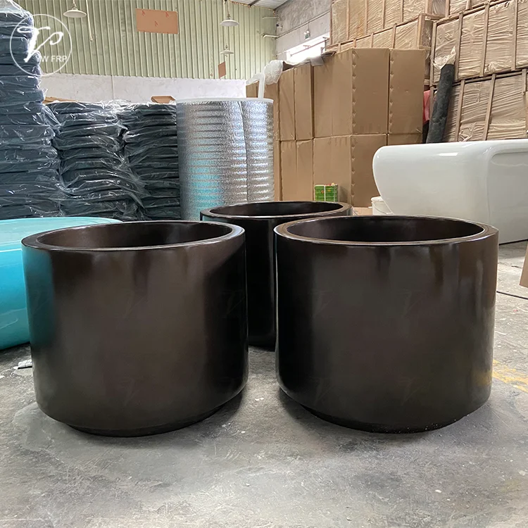 Outdoor fiberglass cylindrical flowerpot garden round planter pot