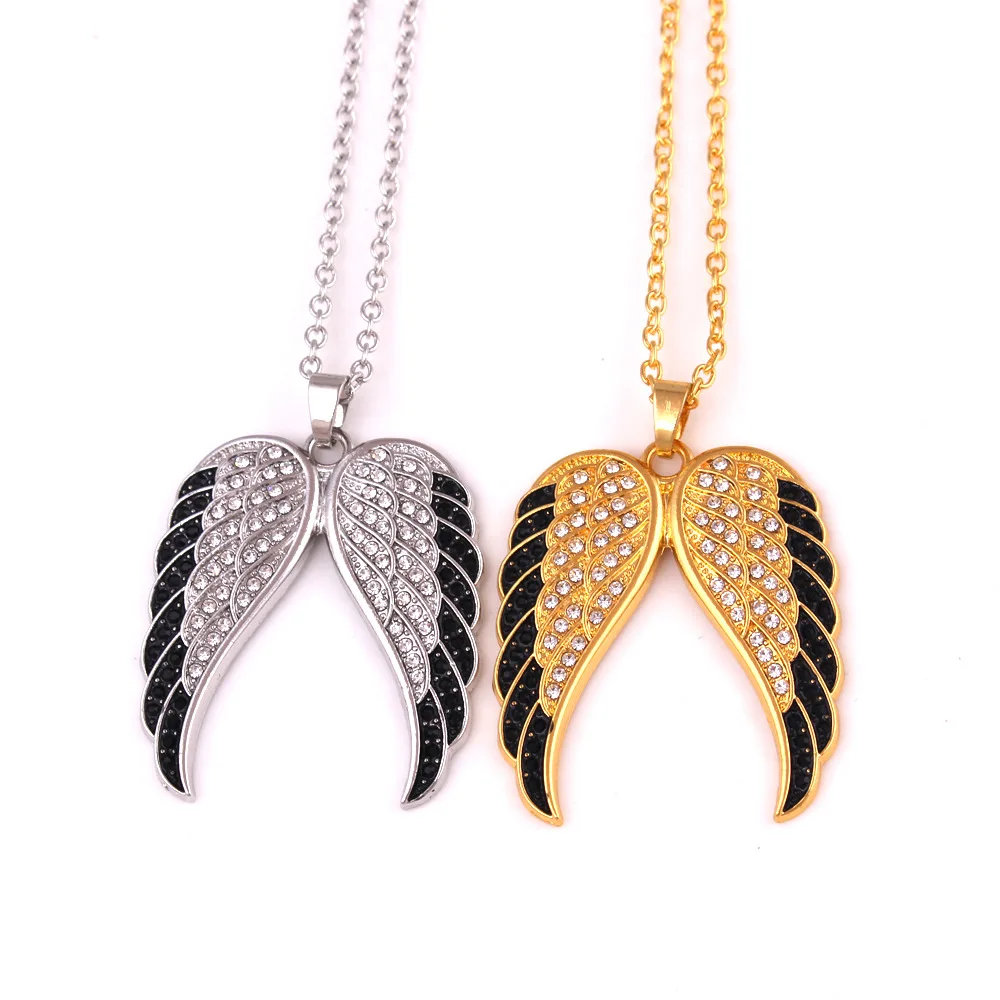 Fashion Factory Price Collection 316 Black and White Diamond Angel Wings Pendant Necklace