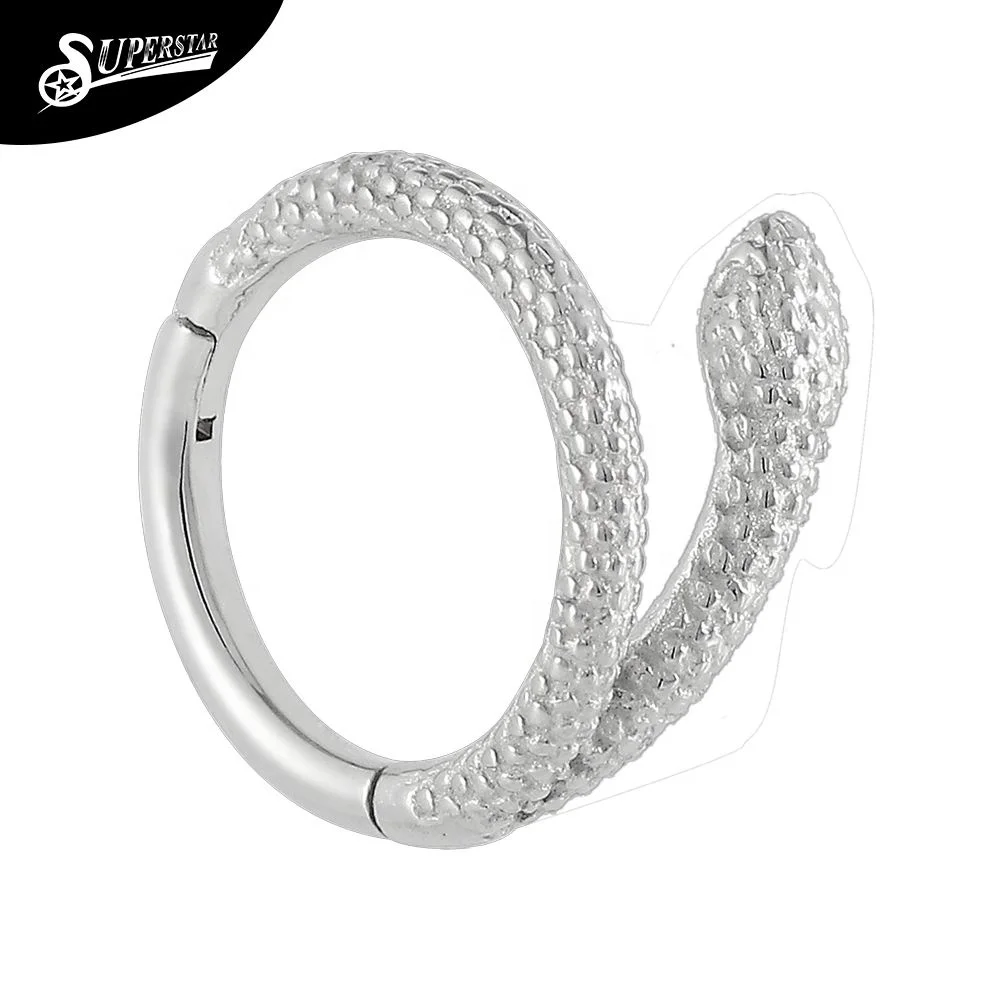 Superstar 316L surgical steel hinged segment clicker nose ring semi circular snake shaped design septum body piercing jewelry