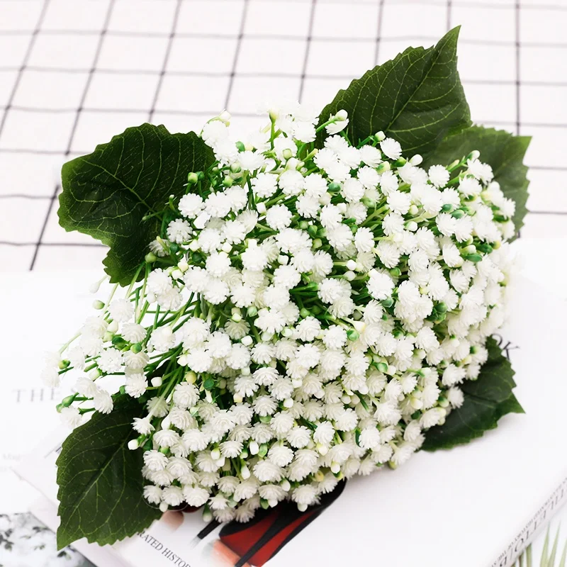 QiHao Wholesale Bride Bridal Holding Gypsophila Bunch Flower Bouquet Artificial Baby breath Flower for Wedding