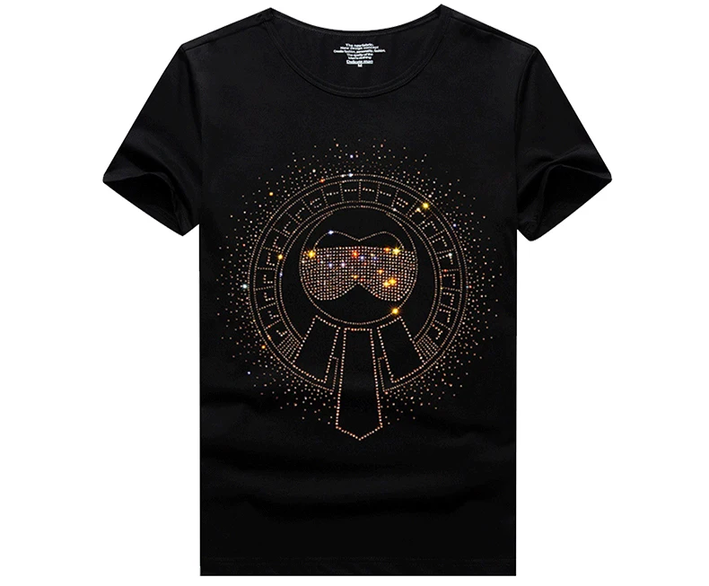 Wholesale Embroidered Bead Pattern Classic Round Neck Blank Plain iron drill T Shirts Custom Cotton Rhinestone T-shirt For Men