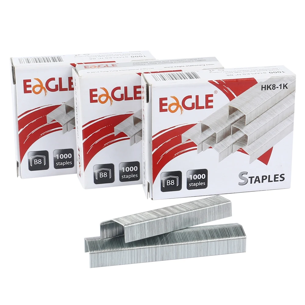 Stationery Eagle B8 Crown Shape Premium Staples 0.25 Inch Leg 1000 Pcs Per Box Staples Pin Paper