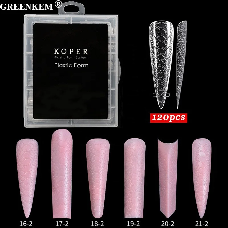 New 120Pcs Box Plastic Crystal Nail Forms Quick Phototherapy Extension Nail Forms Mold With Patterns