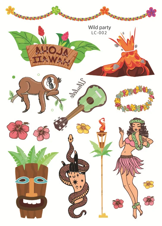 LC 001-018 custom waterproof Fashion summer beach party permanent new Hawaiian tattoo sticker wholesale temporary tattoo sticker