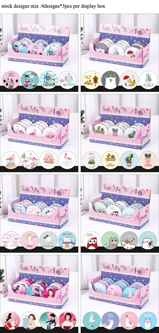 Fast delivery ! Various designs 72mm round pu leather compact mirror gifts for coworkers