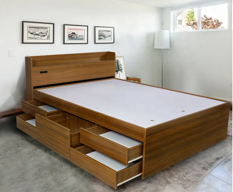 Wooden bed Bedroom Furniture Multifunction Storage double Bed With modern Design Of Wood Bed