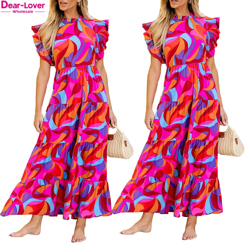 Dear-Lover New Arrivals Summer Clothing Abstract High Waist Tiered Long Evening Dresses For Women