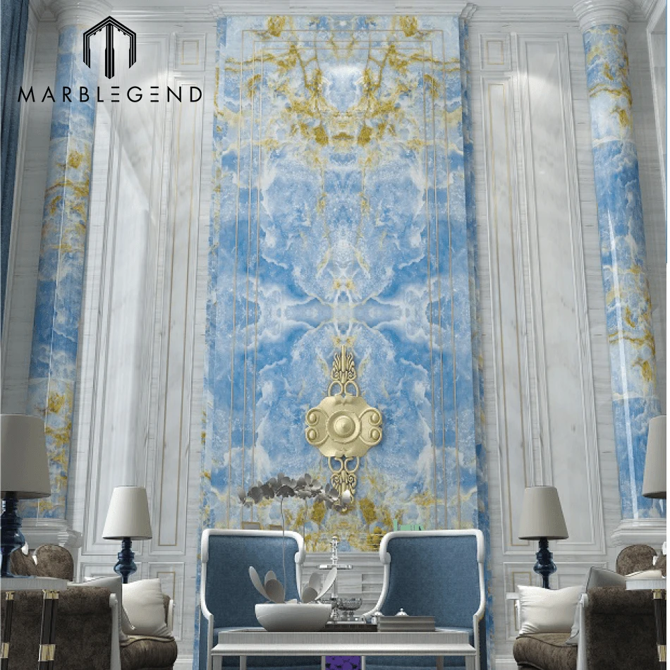 Interior feature wall cladding luxury decorative slabs blue onyx marble for villa