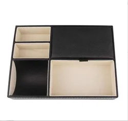 Wholesale PU desk organizer tray valet coin phone tray Drawer Storage Organizer 5 Divider for hotel home office
