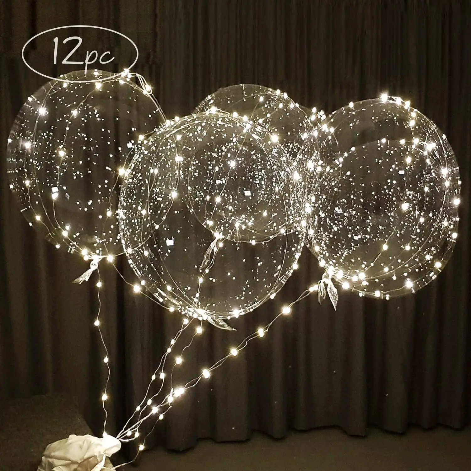 20 inch Clear LED balloons light up with sticks transparent round bubble bobo balloons party wedding decoration with led lights
