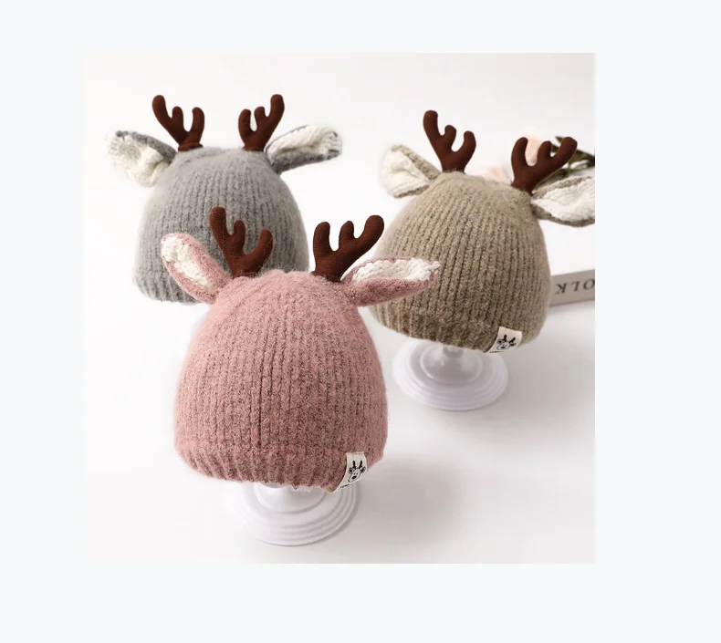 Милая шапка с оленем, вязаная крючком Детская шапка, удобные рождественские украшения, детская вязаная шапка на зиму
