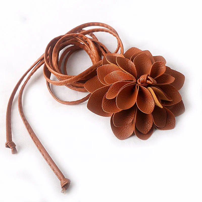 Korean fashion large flowers fine leather rope waist chain ladies sweet accessories belt
