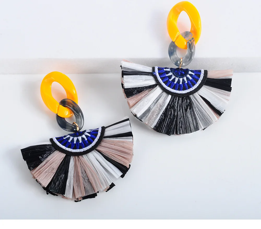 Fashion Raffia Dangle Earrings Colored Raffia Earrings Statement Handmade Weave Earrings Jewelry For Women Girls Gift