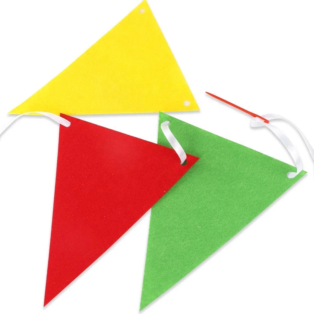 Wholesale Small MOQ Cheap Decoration Custom Colorful Felt Triangle Party Pennant String Happy Birthday Flag