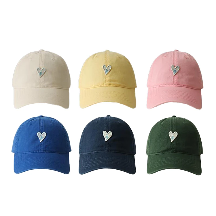 Korean 56-58cm Sunscreen Breathable Soft Top Dad Hats Snapback Cap Cute With Love Cotton Baseball Cap For Girls