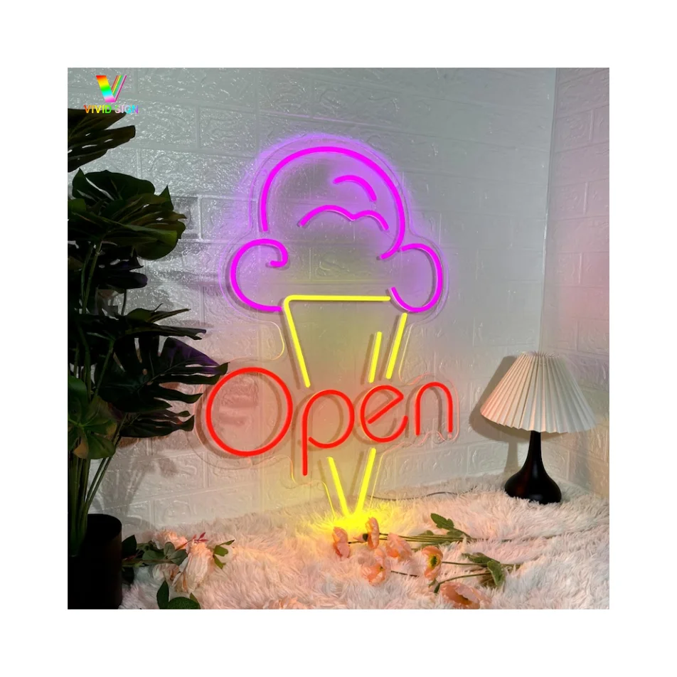 Outdoor indoor waterproof neon light led custom ice cream neon sign store logo with low price open neon sign