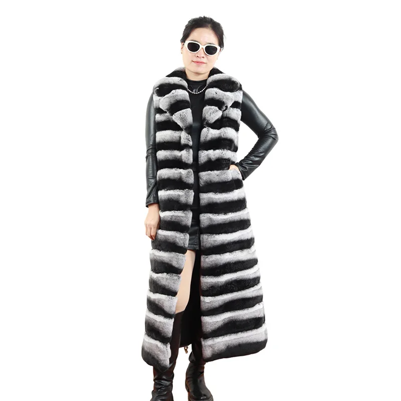 factory wholesale furry winter  stylish soft long turn-down Collar  rex rabbit fur vest for women