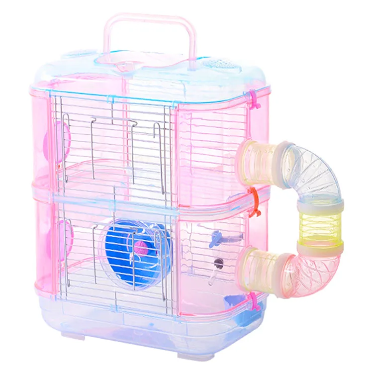 Amazon  Luxury Double Crystal Transparent Golden Bear Villa Cage External Pipe Cage Hamster Cage