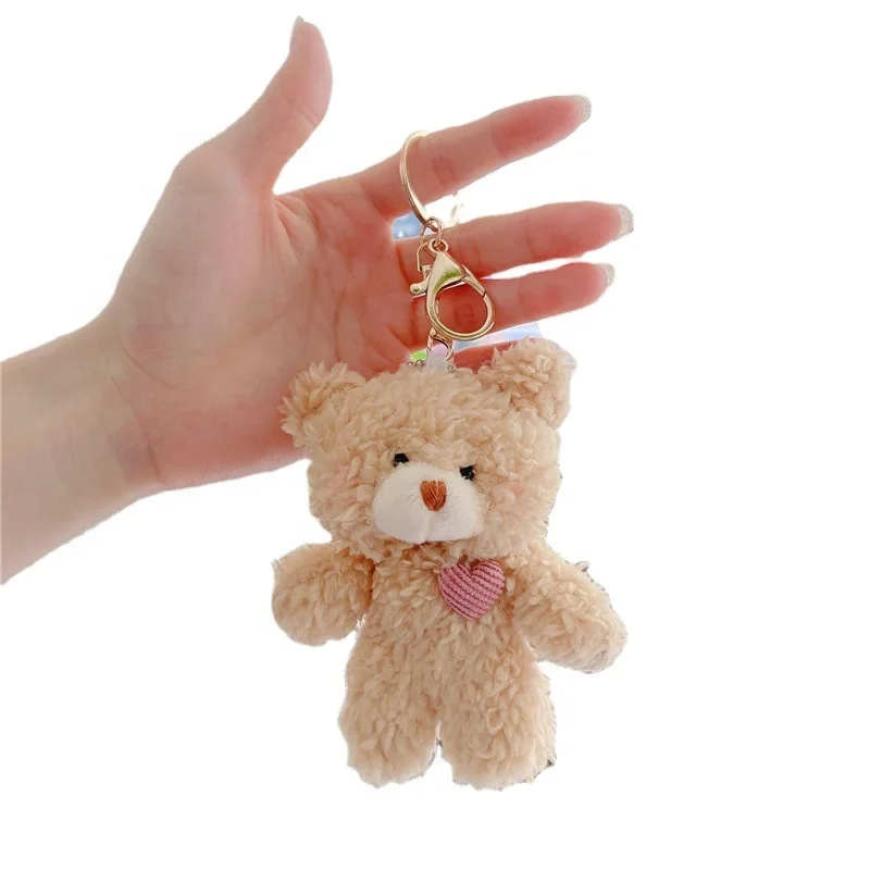 soft cute powder blusher bear pendant plush keychain mini teddy bear dog key ring bag key chain stuffed rabbit toys