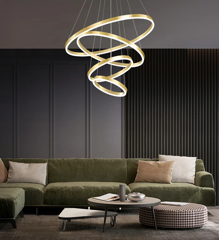  Nordic Decorative Circular Led Hanging Ring Light Aluminum Gold Kitchen Dining Room Round Indoor Modern