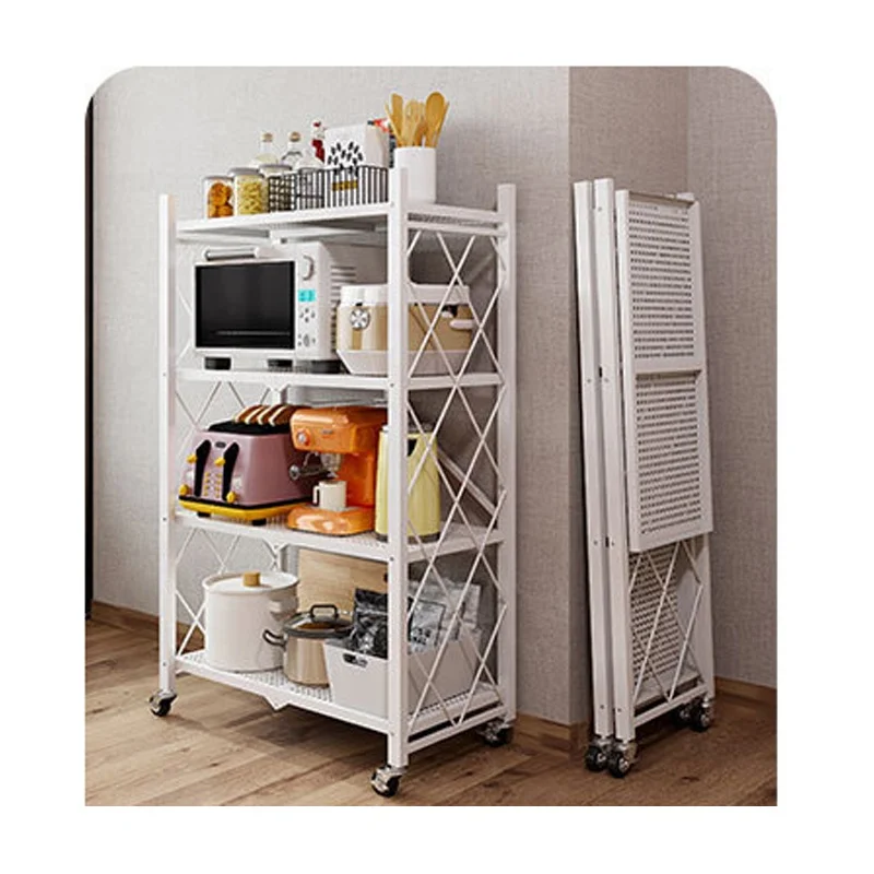HSL001  Foldable Kitchen Vertical Shelving Rack Metal Storage Rack with Wheels 5 Tiers Mobile Iron Household Racks