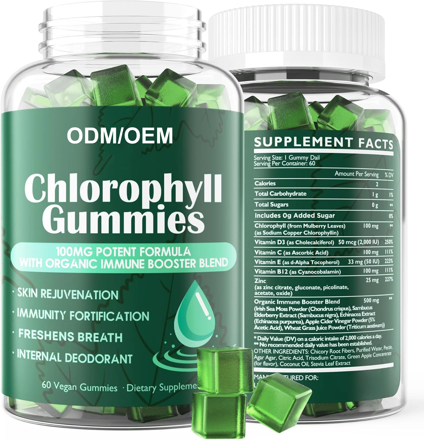 Odm/Oem Chlorophyll Gummies With Organic Immune Booster Blend Supplement For Energy Boost & Repair & Detox Body Cells