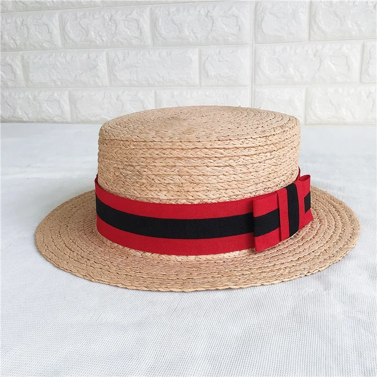 CUSTOM luxury girls portugal ribbon Outdoor summer fashion elegant ecuador FLAT TOP BOATER Sombrero de paja plano straw hat