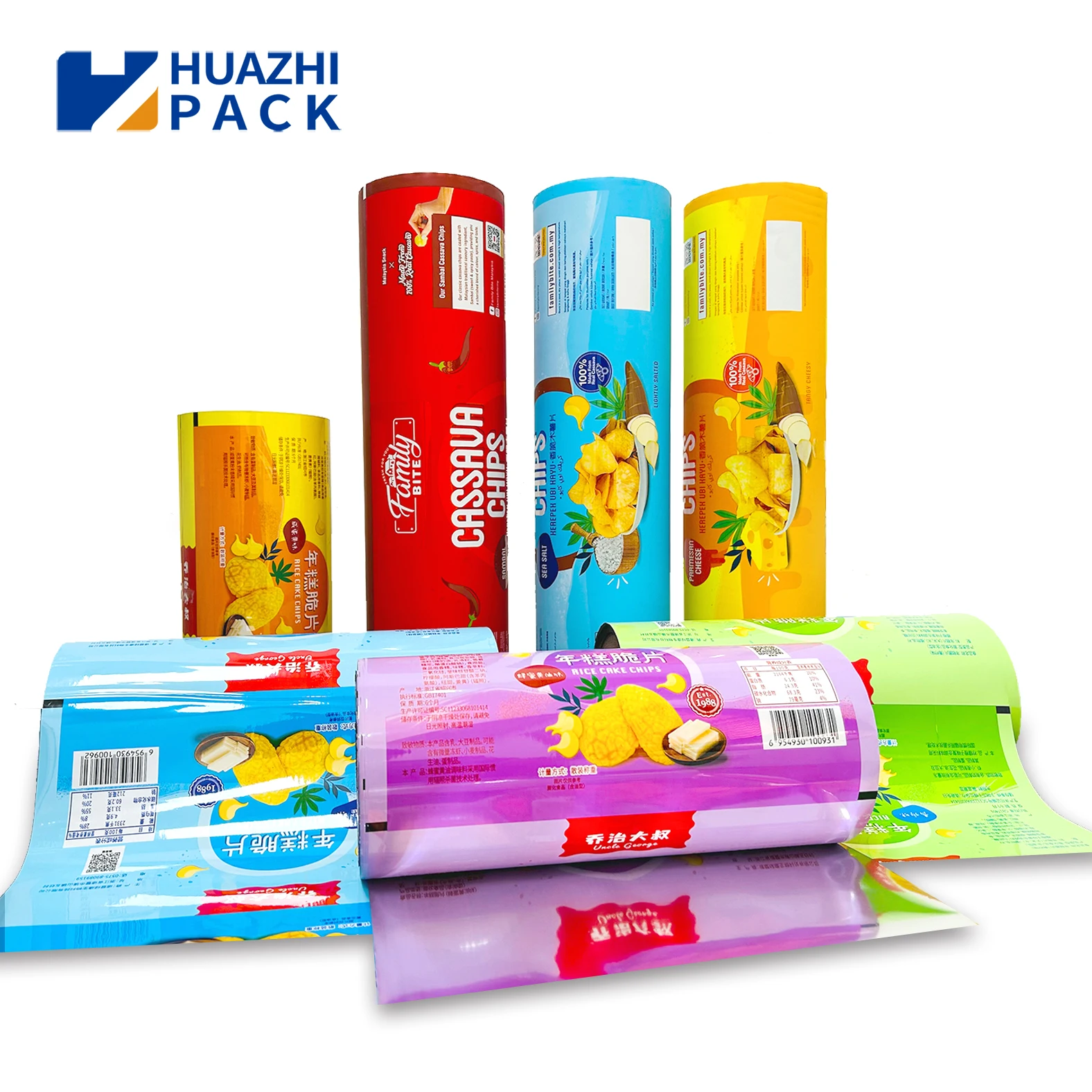 Custom Laminating Plastic Film Food Packaging Sachet Heat Seal Potato Chips Cookies Candy Coffee Sachet Packaging Film Roll