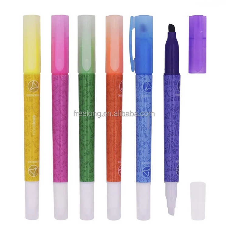 
Durable Good Quality Custom Colored Barrel Highlighter Pen Set Plastic 2 Heads Highlighter Pen 