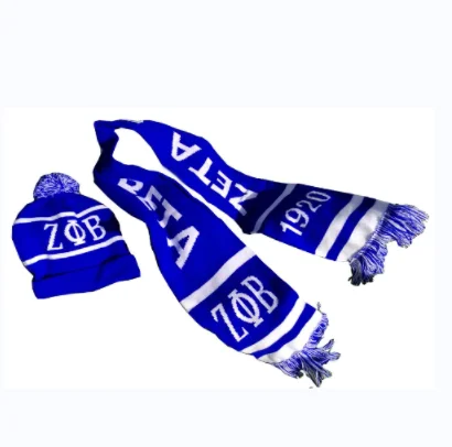 Custom Zeta Phi Beta Sorority Jacquard Knitted Fans Scarf and Beanie Hat Set