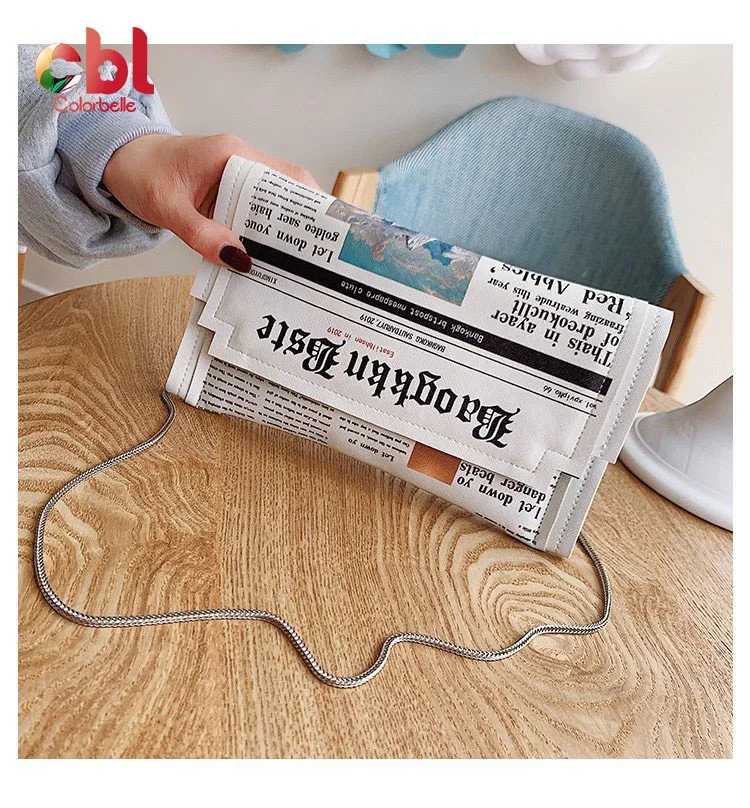 Новый Печатный газетный рисунок, модные персонализированные сумки через плечо, вечерние сумки для покупок