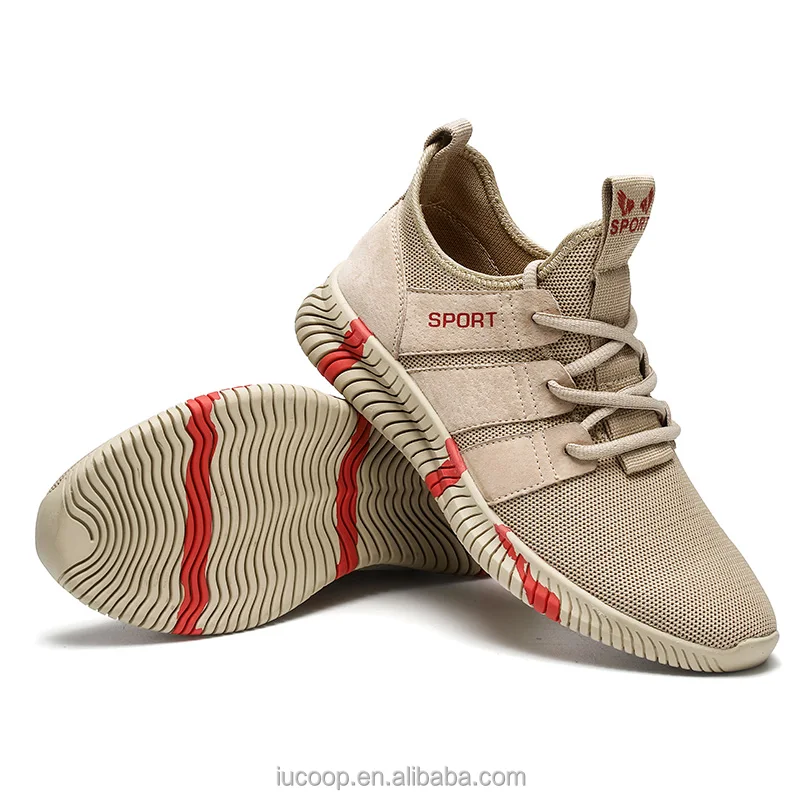 Wholesale sport shoes Hot Knit leather breathable upper casual shoes with flexible rubber bottom light weight men running shoes